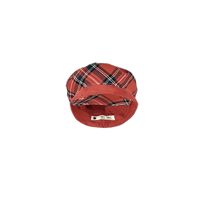 Casquette lainage écossais rouge panachée de velours rouge